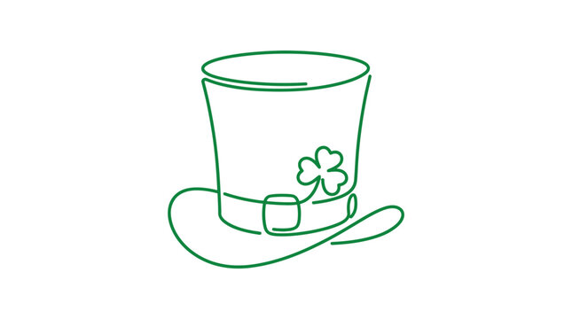 Green one-line drawing of a leprechaun hat.