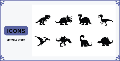 Collection of diverse prehistoric dinosaur silhouette icons for educational or design purposes © Badsha Mollik