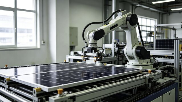 Solar panel manufacturing facility with robotic handling sys