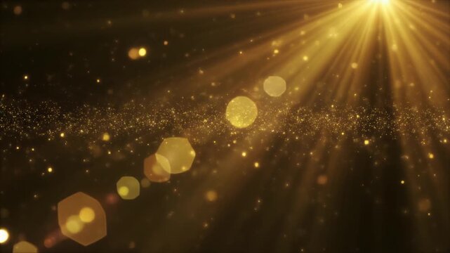 Ultra realistic volumetric sunlight beams illuminate floating dust particles with warm golden light, creating premium seamless cinematic video overlay featuring authentic atmospheric depth diffusion