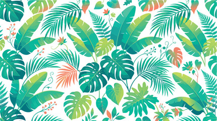 Fototapeta premium Watercolor tropical leaves seamless pattern background.