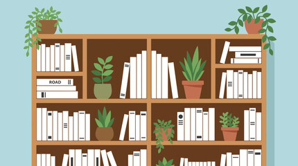 Organized Bookshelf With White Spines and Plants © Bima