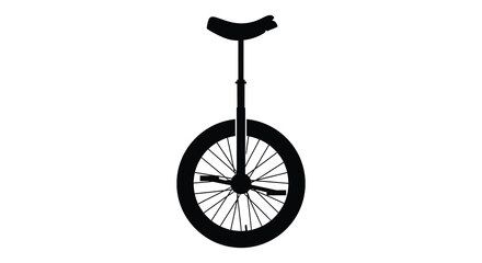 Unicycle with spoked wheel and seat black silhouette on white background © Lamiya Khanom