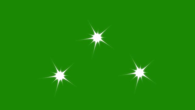 Twinkle lights and sparkling stars animation with white glowing doodle effects, magical shine burst, flat vector style, green screen overlay