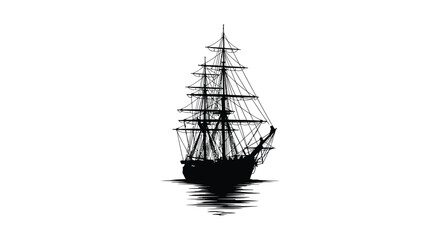 Detailed sailing ship with masts and rigging black silhouette vessel sailboat © Lamiya Khanom
