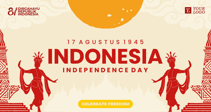 Indonesia Independence Day Banner with Traditional Indonesian Ornament, 17 August National Celebration Background, Cultural Festival Vector Template