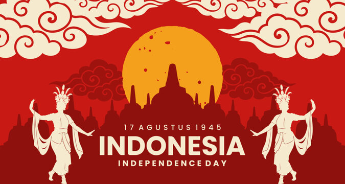 Indonesia Independence Day Banner with Traditional Indonesian Ornament, 17 August National Celebration Background, Cultural Festival Vector Template