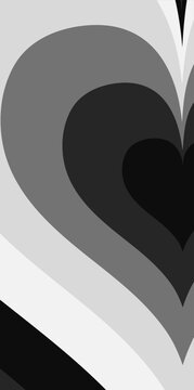 Abstract grayscale heart shapes layered in a dynamic, modern design