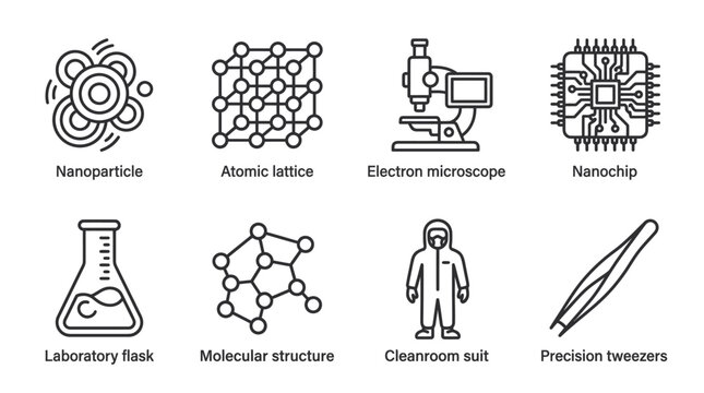 Nanotechnology and science icons set