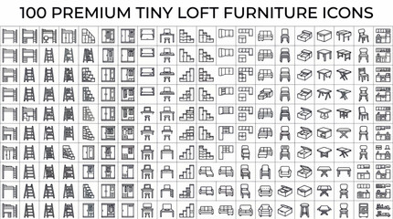 100 premium tiny loft furniture icons set © Mmm