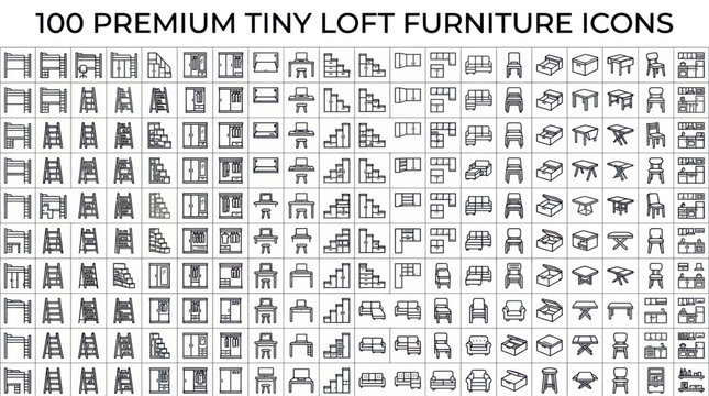 100 premium tiny loft furniture icons set