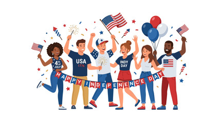 Fototapeta premium Diverse Group of Happy People Celebrating National Holiday with Flags