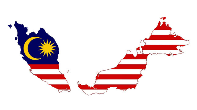 Map of Malaysia Filled with National Flag Colors and Design