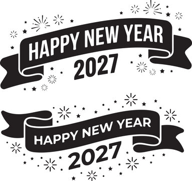 Festive happy new year 2027 banners with fireworks celebratory graphic for parties and new year's greetings