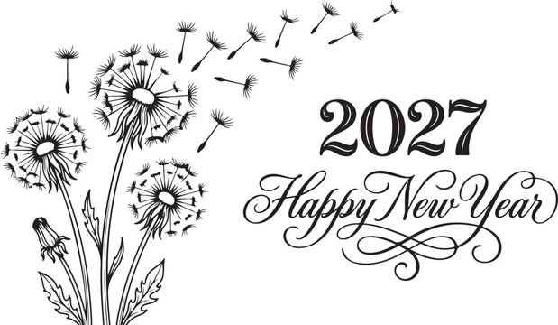 Happy new year 2027 elegant dandelion wishes for a fresh start and new beginnings celebration