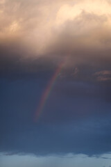Fototapeta premium Vertical Stormy Sunset Sky with Rainbow for Sky Replacement