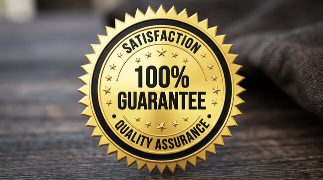 Luxury 100 Percent Guarantee Gold Certification Badge with Quality Assurance Seal for Business, Ecommerce and Product Branding