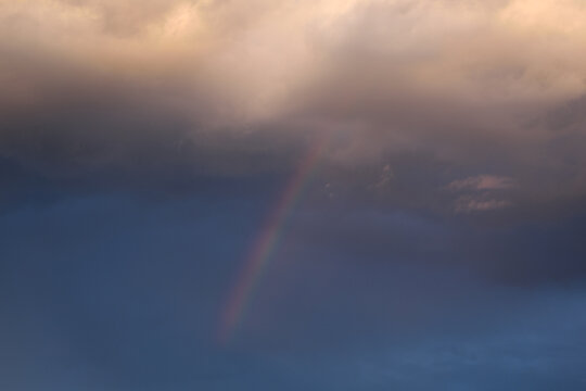 Dramatic Sunset Sky with Rainbow and Clouds for Sky Replacement