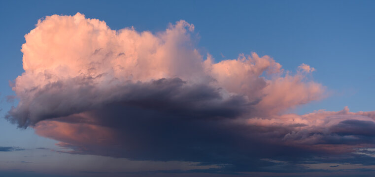 Panoramic Sunset Sky with Dramatic Pink Storm Cloud for Sky Replacement
