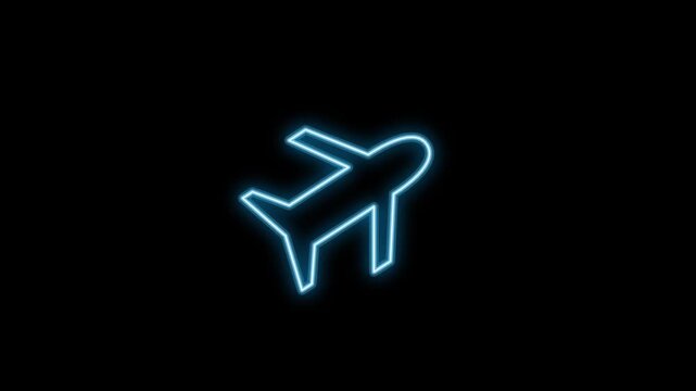 Cyan Glowing Neon Airplane Icon Vector Illustration on Black Background for Travel and Transport Concept