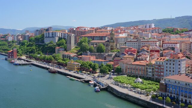 Scenic aerial view of portugalete and nervion river