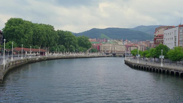 Scenic view of the nervion river in bilbao