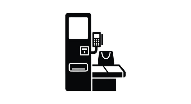 Point of sale system with card reader and cash drawer black silhouette