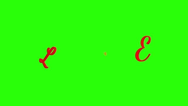 Animated word love appearing on green screen background for video editing.