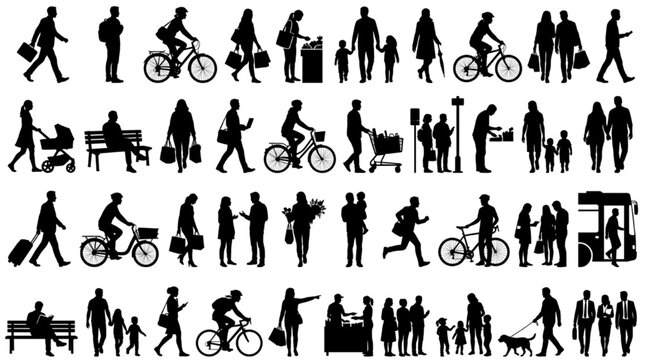 Urban city pedestrians CAD blocks architectural scale vector silhouette
