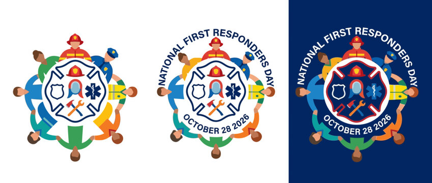 Diverse emergency service workers unity circle flat vector illustration