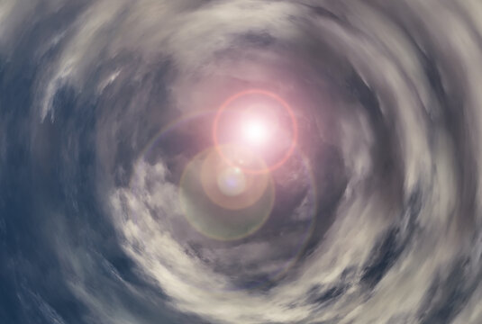 Tunnel from clouds background texture watercolor fairy-tale design unusual colorful
