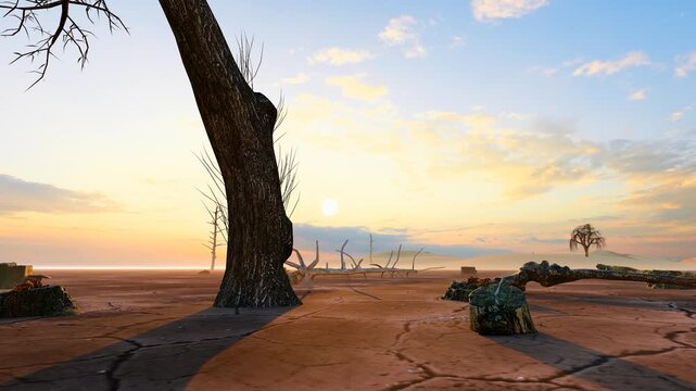 Arid desert, Gobi, and withered trees
