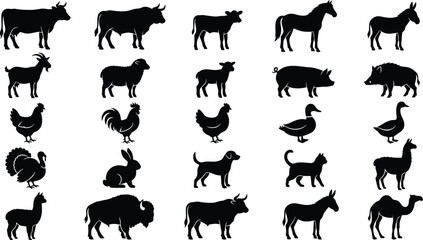 Set of farm and wild animal silhouettes for graphic design © Farhan