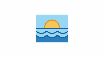 Fototapeta premium Minimalist vector icon of a sunset over the ocean waves.