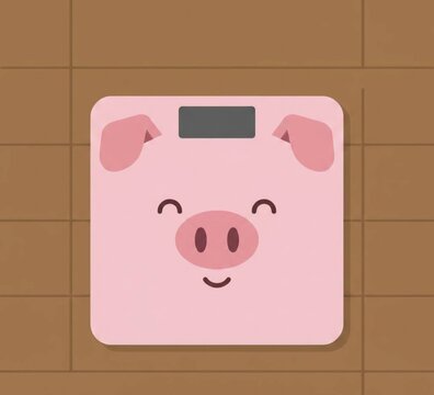 piggy bank with money,Cute Pink Pig Bathroom Scale Vector Illustration, Kawaii Piggy Weight Scale Character Icon, Isolated Digital Art Print Design