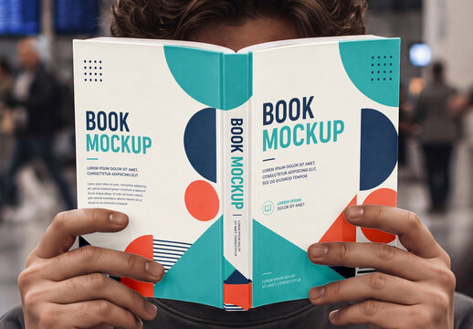 Person Reading Book at Airport Mockup