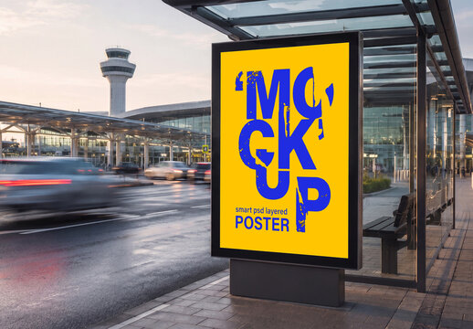 Airport Bus Stop Billboard Mockup