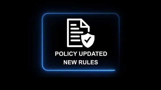Policy updated concept on the black background. New rules implementation, governance management, and digital documentation process. Updated of new policy 4K VIDEO
