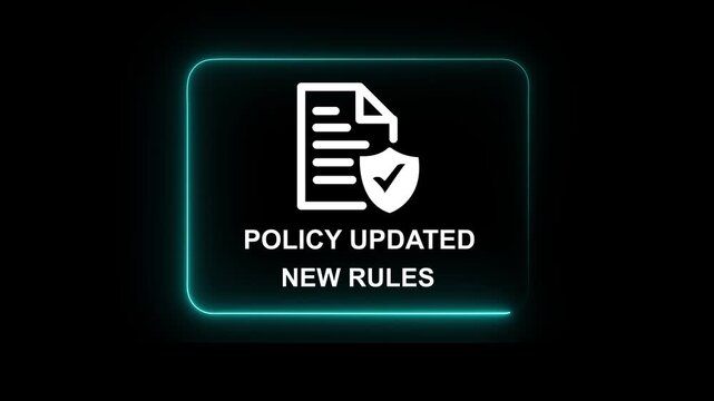 Policy updated concept on the black background. New rules implementation, governance management, and digital documentation process. Updated of new policy 4K VIDEO