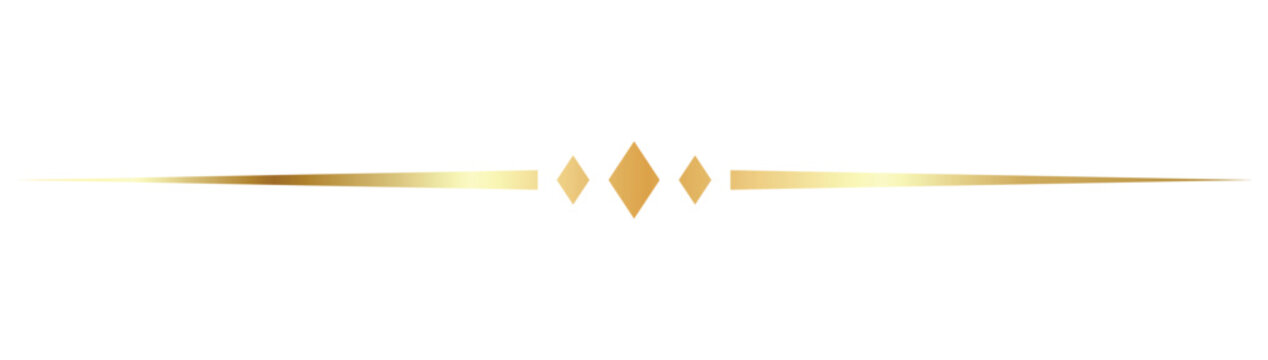 Gold decorative divider element. Vintage text separator sign. Luxury diamond page border and header accent symbol. Elegant ornament concept