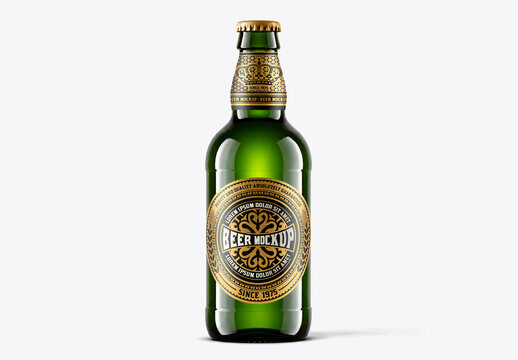 Classic Long Neck Green Beer Bottle Mockup