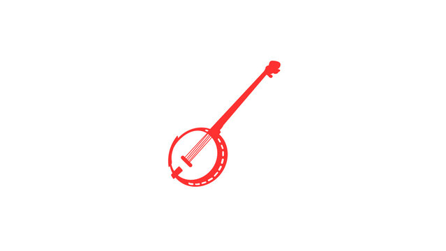 A vibrant red vector illustration of a classic banjo set