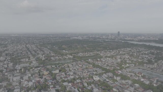 Aerial drone view of Hue Imperial Citadel featuring Ngo Mon Gate, Thai Hoa Palace and Kien Trung Palace, showcasing Vietnam's UNESCO royal heritage, ancient architecture and cultural landmark.