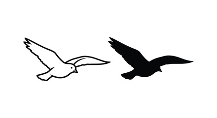 Obraz premium Flying bird with detailed outline and its black silhouette against a white background