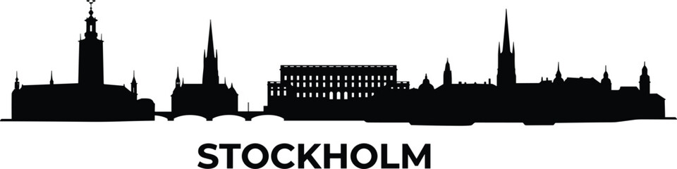 Obraz premium Black Silhouette of Stockholm Skyline with Historic Towers and Iconic Architecture