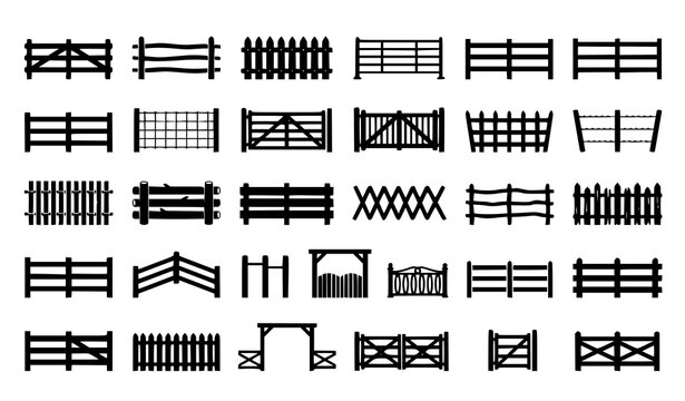 Farm Fence Silhouette Pack Rural Boundary Vector Collection
