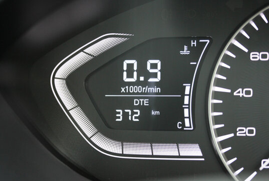 Digital display in the instrument cluster of a modern vehicle