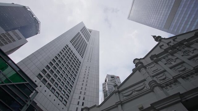 Cityscape of the financial district along Telok Ayer Street in Singapore showcasing contemporary skyscrapers business architecture and travel destinations in Asia