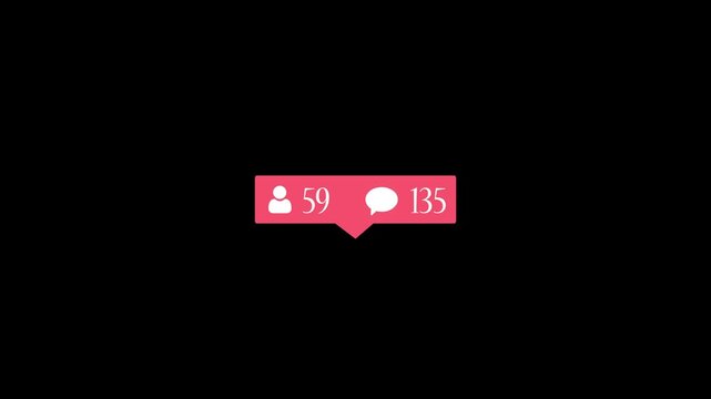 Social media like and comment counter animation with rising numbers icon notification overlay.