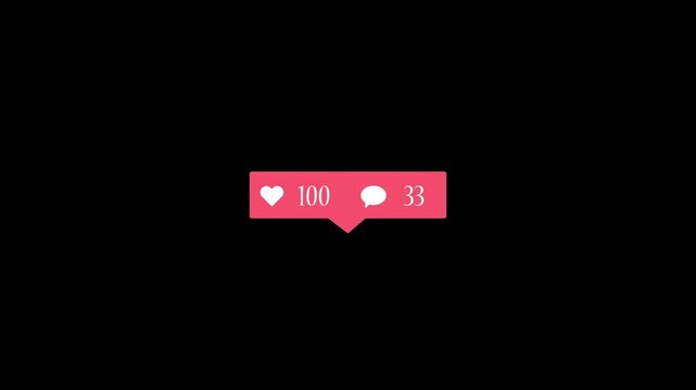 Social media like and comment counter animation with rising numbers icon notification overlay.